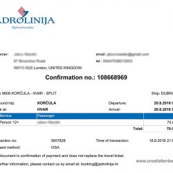 Jadrolinija booking confirmation