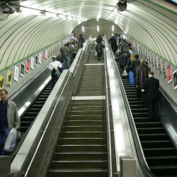 London Underground escalator stand on right