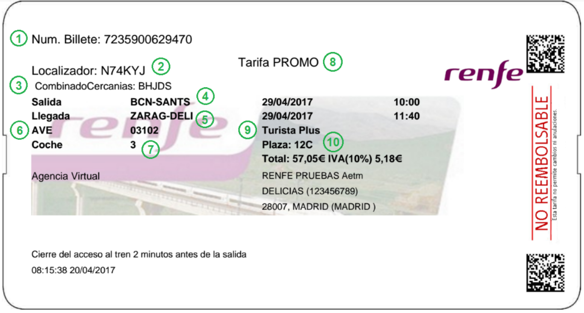 Renfe how to read your Eticket