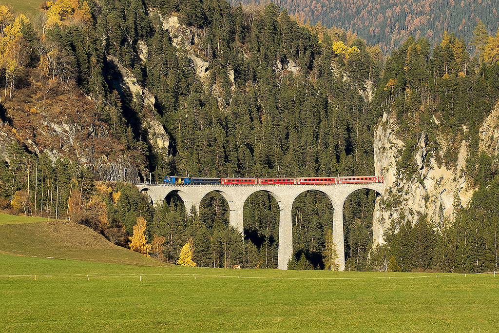 Bernina Express eurail route, Filisur to Tiefencastel, Landwasser viaduct