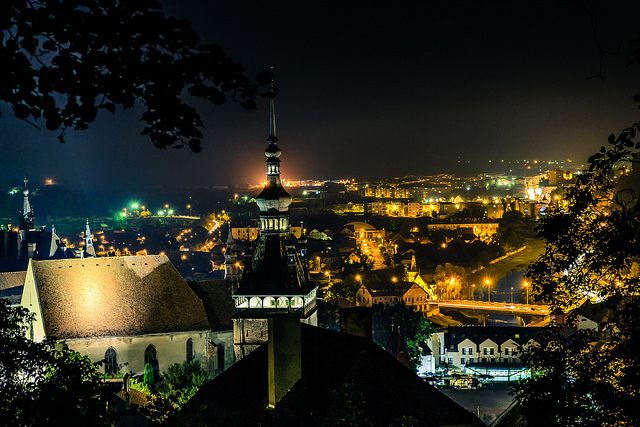 medieval city of Sighișoara, Romania at night
