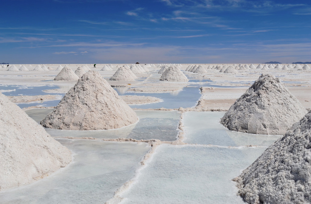 Piles of salt in Bolivia's Salar de Uyuni